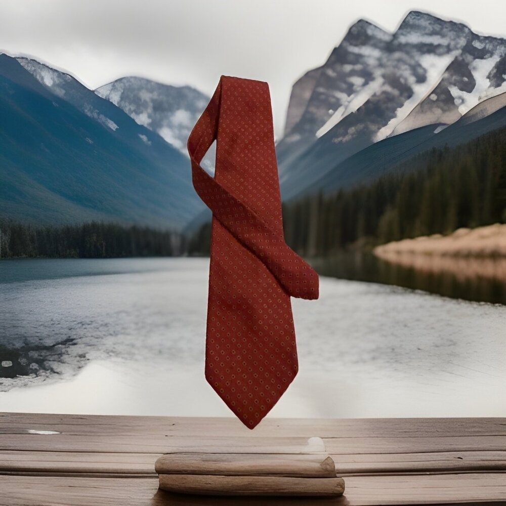 Altea MILANO‎ 100 % Silk Necktie Hand Made In ITALY Red, Gold, Black Geometric
